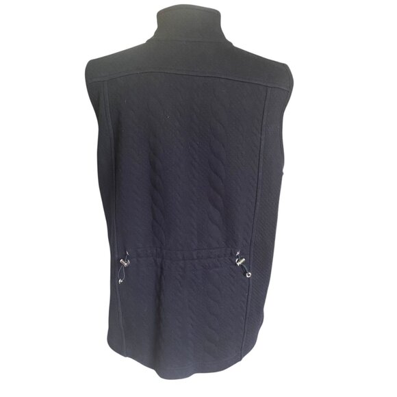 Women's black sleeveless soft stretchy zip up vest with mock collar and pockets - Picture 4 of 5